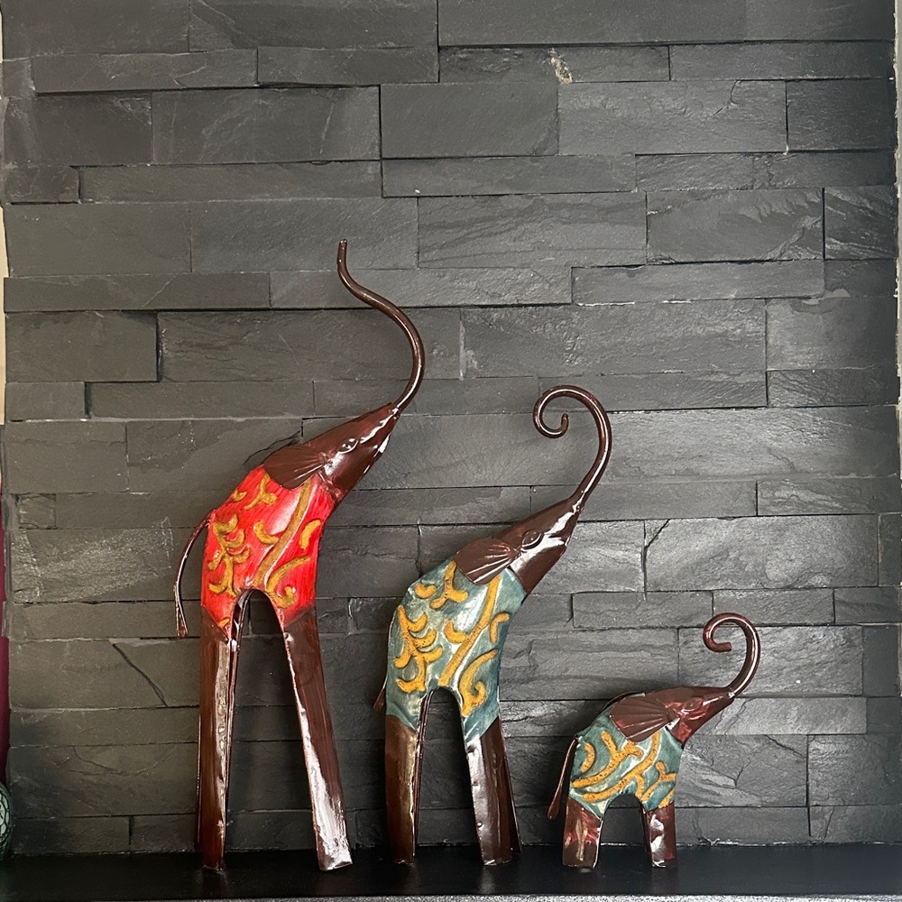 Handcrafted Colorful Elephant Wall Sculptures - Set of 3